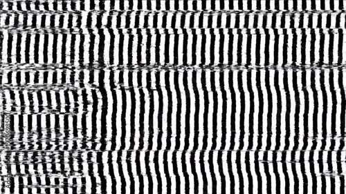 Abstract pattern of distorted vertical black and white stripes with digital interference and static