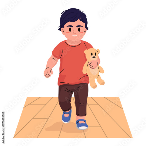 Toddler Walks Bring His Doll
