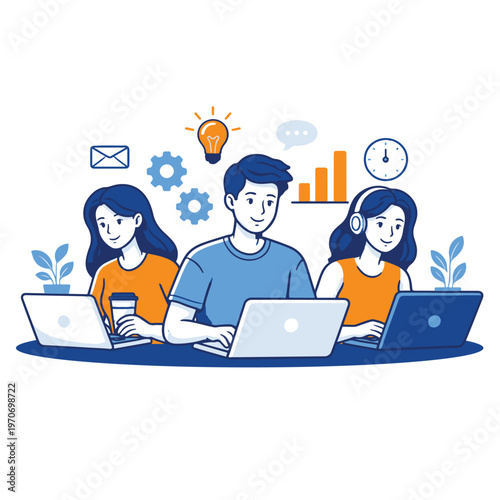 Work From Home Vector Illustration – Digital Nomad and Remote Office Scene