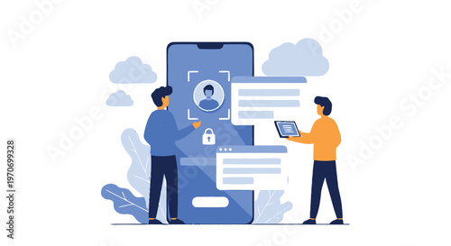 Digital Identity Verification Process on Mobile Phone with Two People.