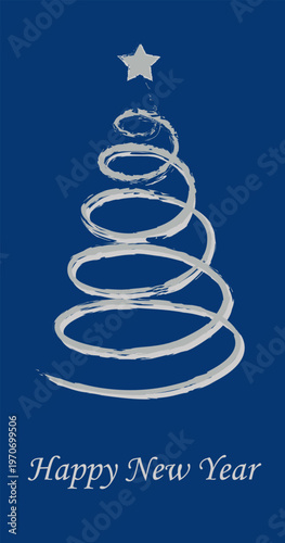 Christmas Tree Spiral with Star and Happy New Year Greeting Card