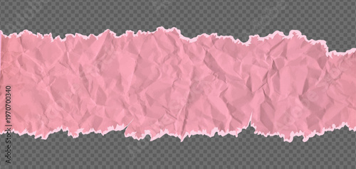 Border ripped cardboard with torn edges of pink paper. Rip crumpled poster. Wrinkle frame page texture and rose tear note. Realistic crumble border on like png bg with torn edges for collage