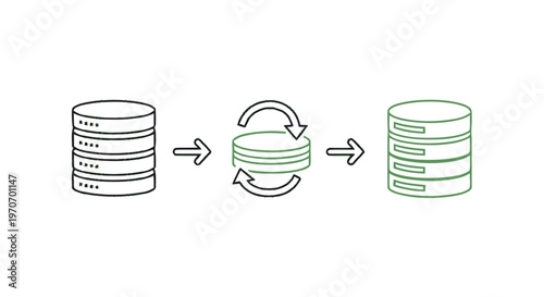 Database Synchronization Process Illustration with Arrows and Cylinders.