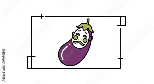 Funny Eggplant Character with Human Face and Sad Expression, Cartoon Style
