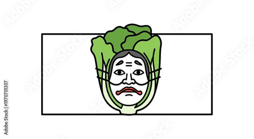 Funny Face Mask on Cabbage: Japanese Kabuki Inspired Character