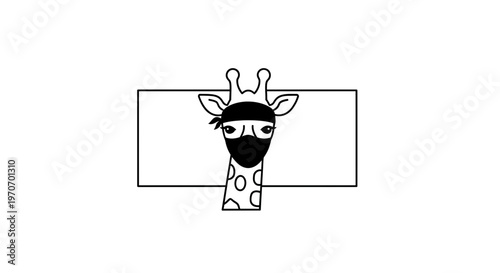 Funny Giraffe Wearing Bandana and Face Mask, Cartoon Style