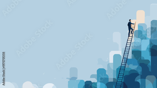 Businessman climbing ladder on rising economic growth chart concept