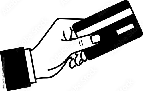   
Hand holding credit card icon silhouette vector illustration, black minimal design showing financial transaction and payment method symbol