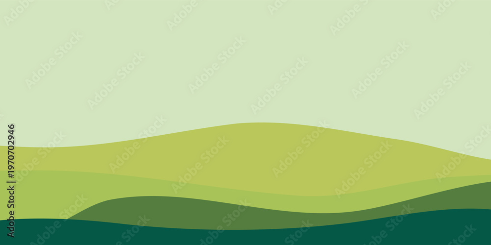 Φωτογραφία Abstract Green Hills Landscape with Layered Waves.