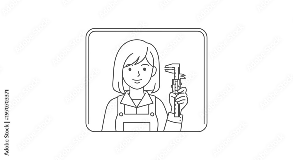 Fototapeta premium Female Engineer Holding Caliper, Precision Measurement Tool, Technical Drawing, Engineering Concept