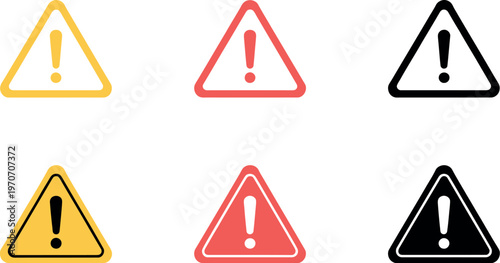 Warning icon exclamation mark triangle symbol alert precaution attention vector flat design for website logo UI isolated background