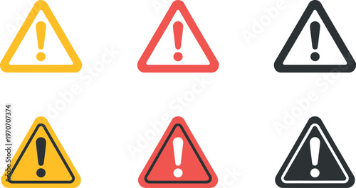 Warning icon exclamation mark triangle symbol alert precaution attention vector flat design for website logo UI isolated background