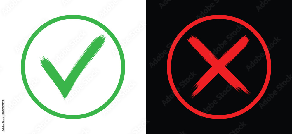 Foto Brush Stroke Checkmark And X Icon Set