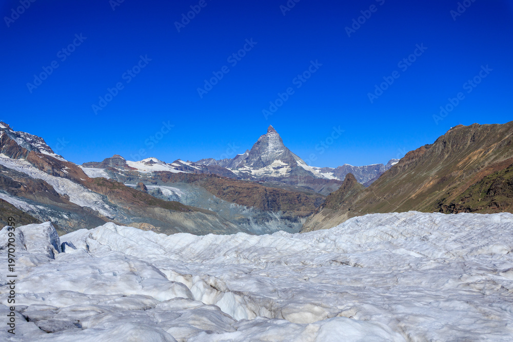Naklejka premium Mountain panorama with Gorner Glacier and Matterhorn in Pennine Alps, Switzerland