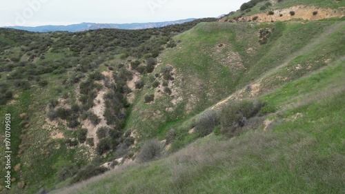 The Crafton Hills near Yucaipa, California, along the Fault line that built the geographic formation neat the San Andreas Fault showing how the Hills were part of the earthquake fault from a UAV Drone