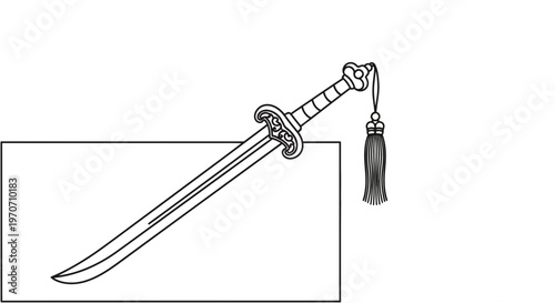 Chinese Jian Sword with Tassel, Traditional Martial Arts Weapon, Line Art
