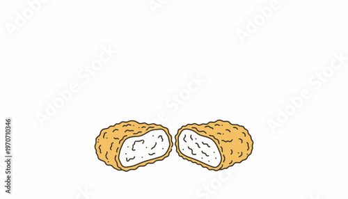 Crispy Chicken Nugget Cut in Half Showing White Meat Inside, Isolated on White Background