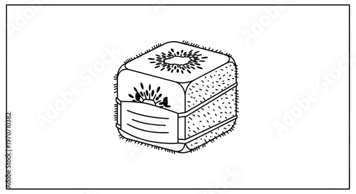 Cube Kiwi Fruit Wearing Face Mask, Healthy Food Concept, Cartoon Style