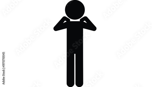 Minimalist vector graphic showing a stick figure icon shrugging its shoulders with uncertainty design.
