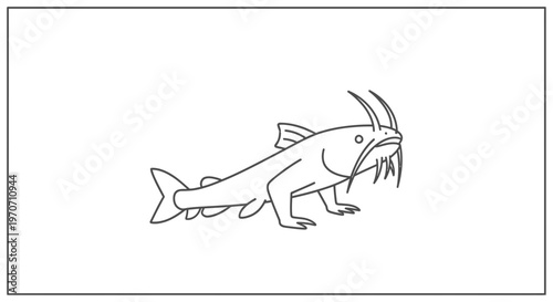 Whiskered Catfish Illustration: Aquatic Creature with Fins and Barbel