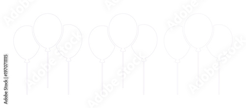 Minimalist white balloon line icons, set of 9 simple balloon vectors on white background, clean party celebration outline graphics for web design