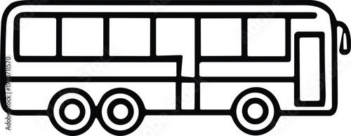 Side-view bus icon with six windows, three wheels, and front door for transport and educational design content