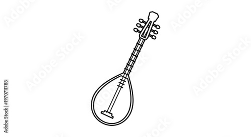Traditional Saz Lute Outline Drawing - Turkish String Instrument Icon