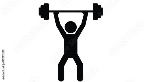 Minimalist vector illustration of a person holding a barbell overhead, showcasing strength and workout.
