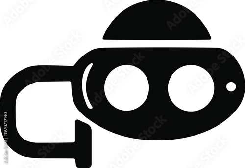 Submarine icon with rounded body, conning tower, and portholes for underwater vehicle and maritime design content