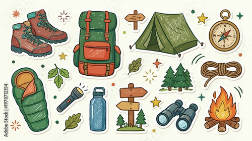 Camping Gear and Accessories Illustration