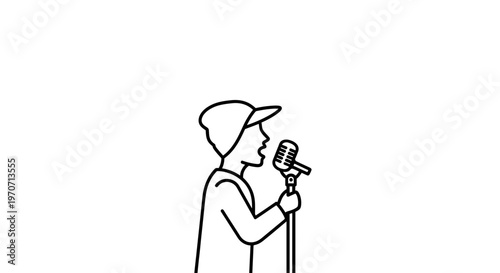 Singer with Microphone, Rapper in Cap, Live Performance, Music Icon, Studio Recording