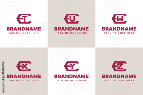 Letters ET EU EW EX EY EZ Hexagon Monogram Logo Set, for TE UE WE XE YE ZE initials