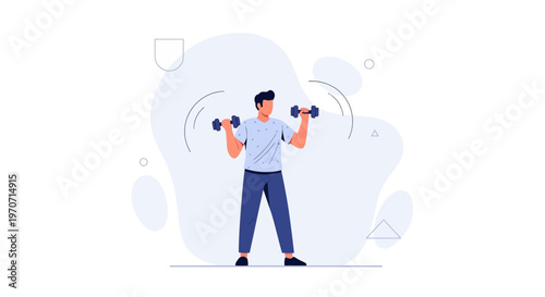 Man lifting dumbbells for fitness and exercise, healthy lifestyle concept