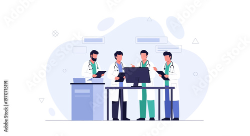 Medical Team Discussing Patient Case Around Computer in Modern Office