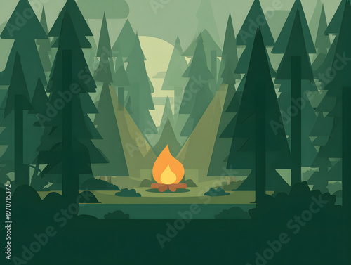 Graphic of camping in the forest.