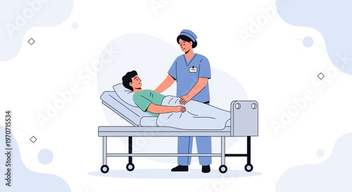 Nurse caring for patient in hospital bed, medical assistance, healthcare concept