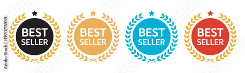 Best seller badge logo design template, business product vector illustration, promotional label icon, marketing graphics
