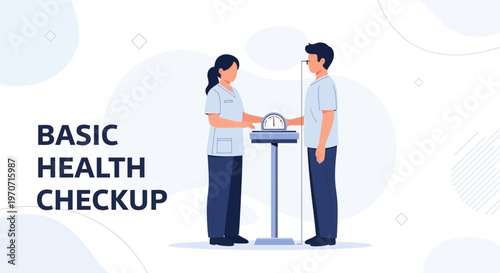 Doctor measuring patient's height and weight during basic health checkup
