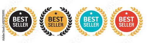 Best seller badge logo design template, business product vector illustration, promotional label icon, marketing graphics