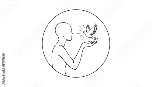 Person releasing a dove of peace from cupped hands, symbolizing hope and freedom