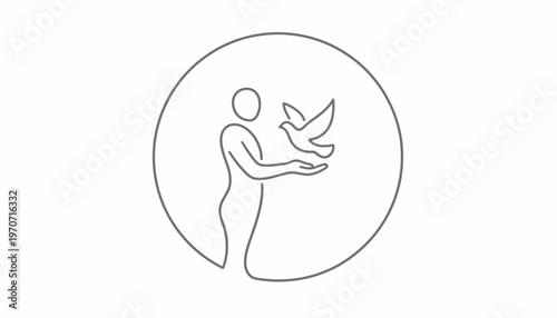 Person releasing a dove, symbol of peace, freedom, and hope, minimalist line art