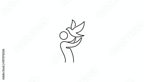 Person releasing a dove, symbol of peace, freedom, hope, and new beginnings, minimalist line art