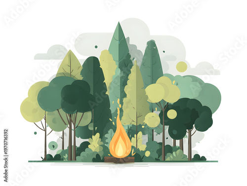 Graphic of camping in the mountains.