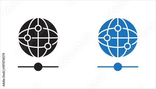 Global network connection globe line icon. Outline symbol representing worldwide connectivity, internet network, communication, and global data exchange.
