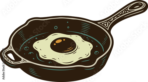 Classic Fried Egg in Pan Breakfast Illustration