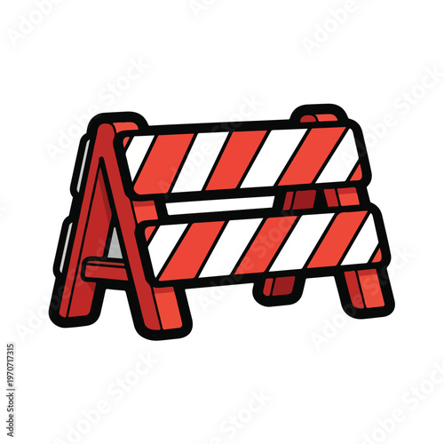 A red and white striped construction barrier