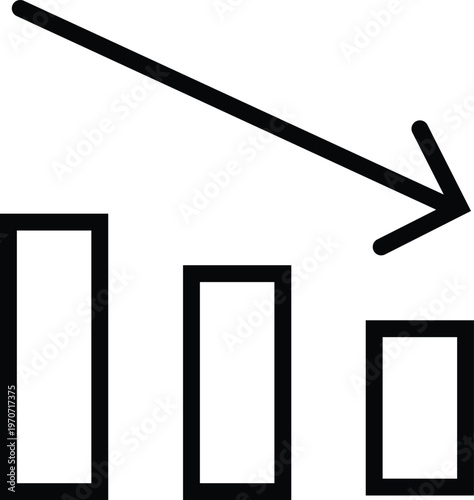 Bar Chart Down Icon - Business Financial Loss Concept