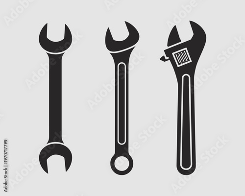 Three black and white minimalist wrench with different head tool