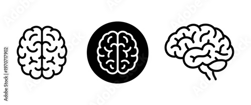Three distinct human brain in black and white with one on a black circle background