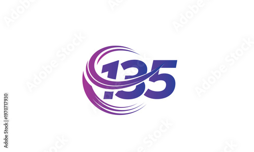 135 Number Logo Design with Purple Gradient Swirl Circle
